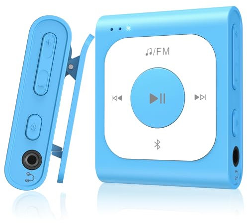 AGPTEK 64GB Reproductor MP3 con Bluetooth 5.3, A53PL MP3 Portátil Música - con Radio FM, Función Shuffle, Sin Necesidad de Teléfono, Mini Player Deportes (Azul)