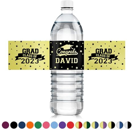 Étiquettes autocollantes personnalisées pour bouteille d'eau - Imperméables - Pour fête de remise de diplôme de classe de 2025 - Fournitures de décoration de fête - Étiquettes personnalisées pour