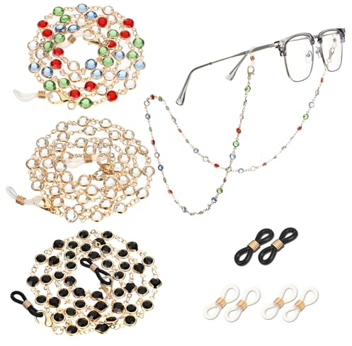 Ouligay 3 PCS Perlen Brillenkette Damen Gold Glasses Chain Modern Brillen Kette Kristall Perlen Brillenketten Brillenband Eyeglass Chain Für Brille Brillen Sonnenbrille Mask