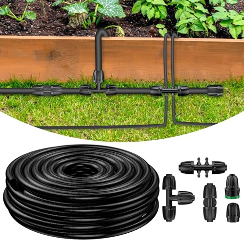 Pawfly 15 m 13/16mm Tropfbewässerungsschlauch, flexible PVC-Hauptleitung mit 5 Widerhaken-Verbindern für Gartenbewässerungssysteme