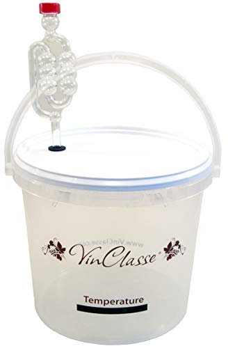 VinClasse 5 Litre Clear Wine Making Bucket with Airlock & LCD Temp Strip