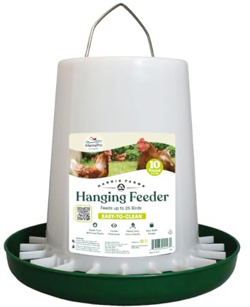 Harris Farms Plastic Hanging Poultry Feeder, Twist and Lock Base, For Medium to Large Flocks, Feeds up to 25 Birds, 10 lbs
