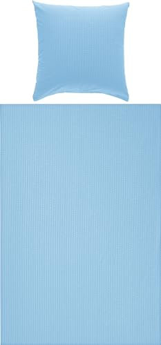 Erwin Müller Bettwäsche-Set Seersucker Uni Serie Rosenheim, Bettbezug, Kissenbezug blau Größe 80x80 cm / 155x220 cm - pflegeleicht, bügelfrei, mit Reißverschluss