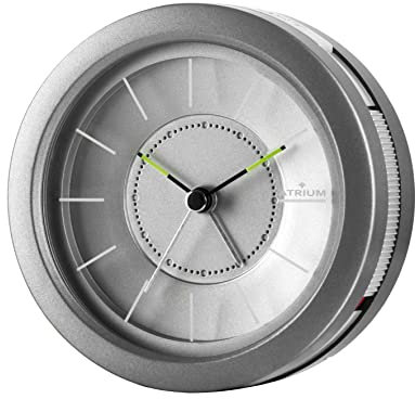 Atrium moderner Design Wecker Analog Quarz ohne Ticken mit Licht und Snooze Grau Silber Rund A106-4