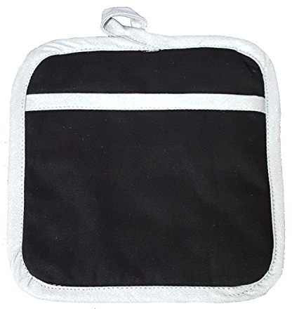 Prime Homewares® Plain Colour Double Oven Gloves, Pot Holders 100% Cotton Glove Heat Resistant (Plain Black Pot Holder)