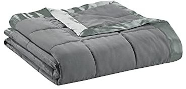 Madison Park Windom Daunen-Alternativdecke, Premium 3M Scotchgard, feuchtigkeitsableitende Behandlung, leicht und weich, Bettbezug für alle Jahreszeiten, Satinbesatz, Anthrazit, Full/Queen