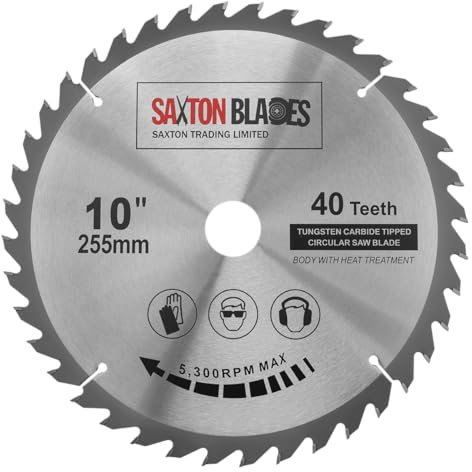 Saxton TCT Lame de scie circulaire à bois 255 mm x 40 dents pour scies Evolution Rage – Comprend une bague de réduction de 25,4 mm