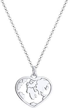 Elli Halskette Damen mit Anhänger Herz -Globus in 925 Sterling Silber