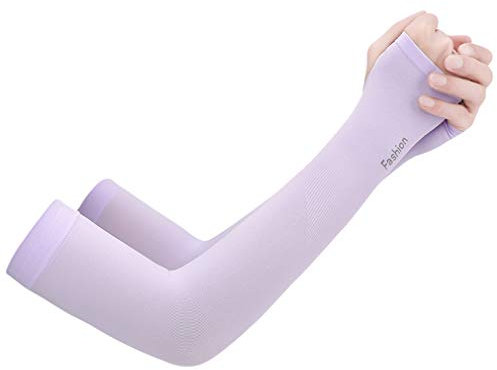JK Home UV Protection Cooling Ice silk Arm Sleeves - UPF 50 Sun Sleeves for Men & Women for Running, Cycling, Fishing, Golf, Volleyball, Basketball, Baseball & Football Purple-Mitten