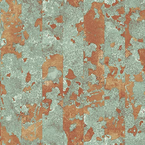 G45361 - Grunge Patinated Oxidised Metal Copper Green Galerie Wallpaper