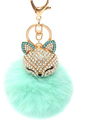 LIOOBO Fuchs Schlüsselanhänger Bohrer Strass Anhänger Pompon Dekoration Hängen Schlüsselbund Kristall Schlüsselanhänger für Brieftasche