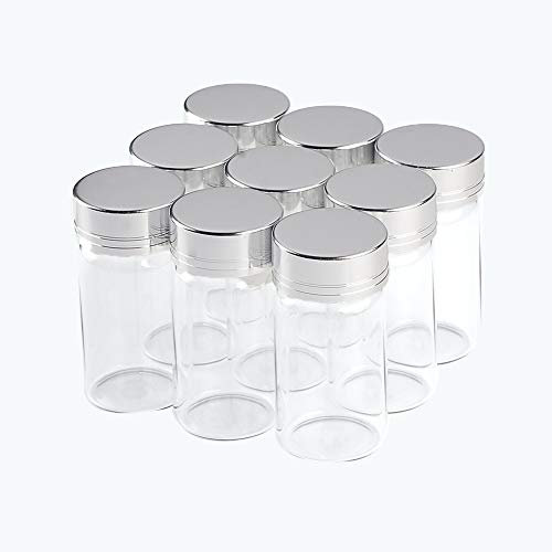 12pcs 25ml Mini Botellas de Vidrio Transparentes con Cubierta de Aluminio Plateado Almacenamiento Sellado Botellas de Vidrio Transparente Frascos Regalo de Fiesta de Boda