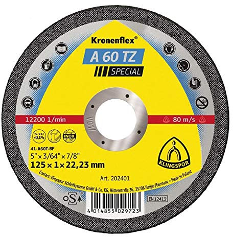 Klingpsor 351258 A 60 TZ Special Kronenflex Trennscheiben für Edelstahl, Stahl, X-LOCK, Gerade, 125mm x 1.0mm x 22.23mm, 25 Stück