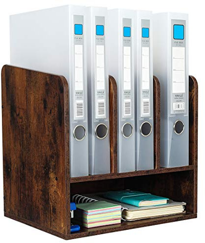 EasyPAG Wood Desktop A4 Office Desk Tidy File Holder Paper Organiser Magazine Storage Filing Rack,Brown