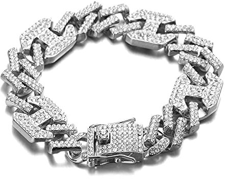 Halukakah Herren Goldkette Iced Out,17MM Männer Kubanische Kette Miami Platin überzogen Weißgold Armband 20cm,Volle Cz Diamant Schnitt Zinken-Set,Geschenk für Ihn