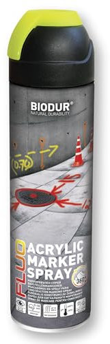 Biodur Markierungsspray Fluoreszierend Acryllack Gelb 500ml, Fluoreszenzlack Forstmarkierungsspray, Sprühlack Witterungsbeständig UV-beständig, Sprühdose Lackspray Neon Farbe von Bäumen und Gehwegen