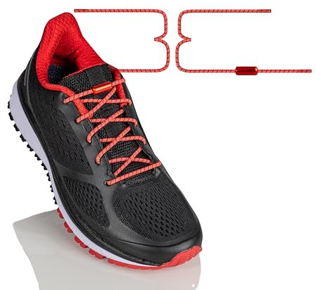 BETTER THREE Laces elastische Gummi-Schnürsenkel rund mit Aluminium Dreh Verschluss Schnürsenkel ohne Binden! Auch für Kinder geeignet! 100 cm lang 3 mm Rot Weiß
