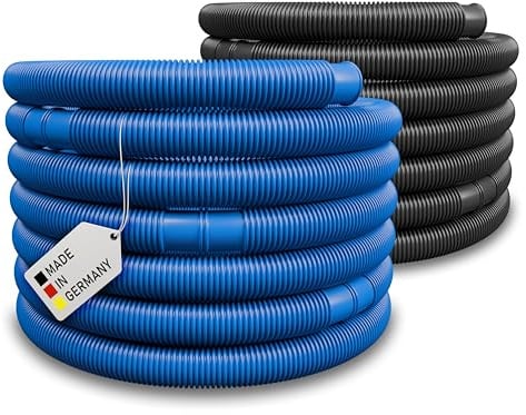 Schwimmbadschlauch Ø 38mm Saugschlauch Poolschlauch Solarschlauch Pumpenschlauch mit Muffen Made in Germany (30 m, Blau)
