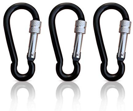 Screw Carabiner Small Set of 3, Carabiner Hook, Black Carabiner Keyring, Mini Carabiner with Screw Lock for Key Ring, Camping, Trekking, Hiking, Fishing (Black)