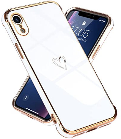 Micoden for iPhone XR Case Cute Girls Silicone Heart Pattern Design Case Fashion Plating Edge Ultra Thin Shockproof Protective Bumper Phone Case for iPhone XR White