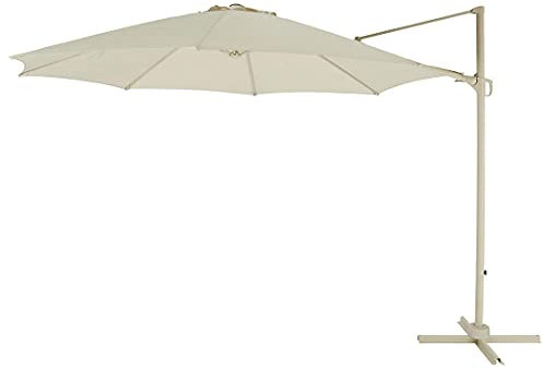 3.5M XL Hanging Cantilever Parasol Set with a Cover in Sand/Beige - Includes Adjustable Height, Crank Handle, Tilt Function & UV Protection, 350cm / 12ft (Large Wide Base Frame, Outdoor Garden Shade)