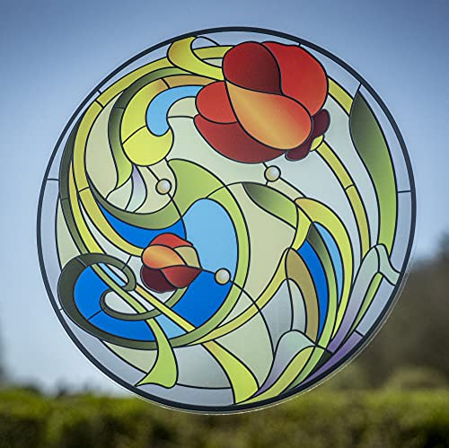 Large Stained Glass Effect Window Sticker - Beautiful Decorative Stained Glass Tulip Flower Suncatcher to fix to Windows