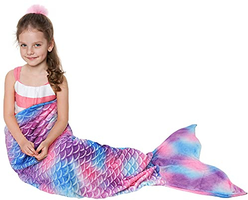 Catalonia Kids Mermaid Tail Blanket, Flannel Wearable Blanket for Girls
