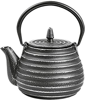 Teekanne Gusseisen Tèbié Classic Silber/Schwarz 0,8 Liter mit Edelstahl Sieb japanischer Stil handarbeit