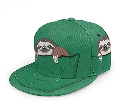 Oaieltj Unisex Baseballkappe Damen Herren Junge Mädchen Mode verstellbar 3D gedruckt Flat Bill Baseball Cap, Grüne Faultiere, One size
