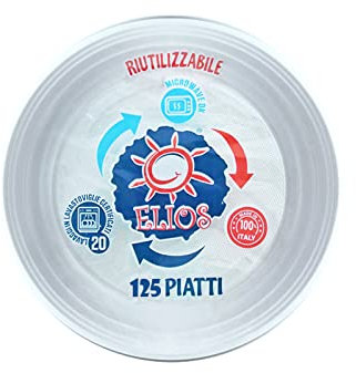 VIRSUS 125 Piatti Piani Riutilizzabili rigidi Bianchi stoviglia riutilizzabile Diametro 21CM lavabili 20 cicli in lavastoviglie, Adatti per il microonde, 5CFx25 pezzi