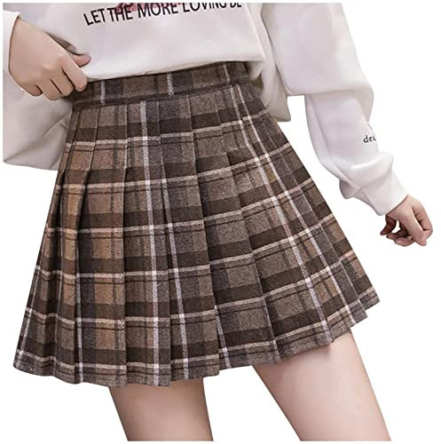 PAIDAXING Damen Karierte Rock Minirock Faltenrock Wolle Plisseerock High Waist A Linie Röcke mit Plaid Schulmädchen Skater Tennis Plissee Kurze Kleid