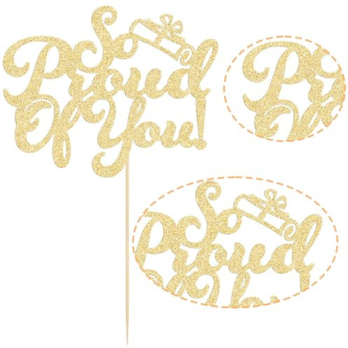 Gyufise 1 x goldener Glitzer So Proud of You Kuchendekoration 2022 Abschlussfeier Kuchendekorationen Congrats Grade Senior Graduation Cake Pick für Klasse 2022 Abschlussfeier Thema Party Supplies