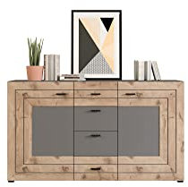 furnling 198116 Serie Bogota Sidebord Kommode, Wohnzimmerschrank, Schubladenkommode, Holz Werkstoff Eiche Nachbildung, Made in Europe, FSC Zertifiziert, 160 x 90 x 40 cm, grau
