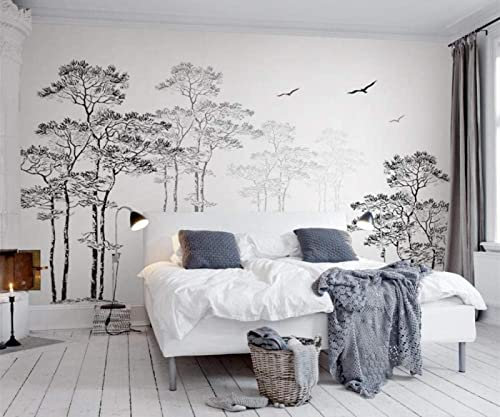 3D Mural Wallpaper Black and White Abstract Tree Bird 3D Murals Wallpaper for Bedroom and Living Room Wall Decoration