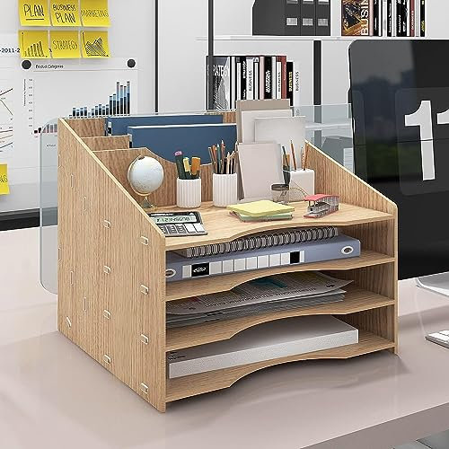 PUNCIA Dokumentenablage A4 Briefablage Ablagefächer Holz Schreibtisch Datei Organizer Papierablage Aktenaufbewahrung Ablagesystem Dokumentenhalter Ordner für Büro Arbeitszimmer Schule Office
