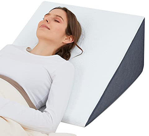 Touchutopia Cuscino a cuneo per dormire, 25,4 cm, 61 cm, 61 cm, cuscino triangolare in bambù, parte superiore in memory foam, cuscino a cuneo con supporto elevato, fodera rimovibile e lavabile