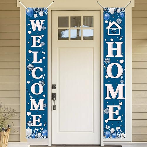 Koliphy Welcome Home Deko, Willkommen Zuhause Tür Banner für Heimkehr, Familie Rückkehr Familienfeiern Party Dekoration, Blau Welcome Home Banner, 70.8 x 11.8Zoll