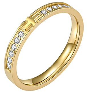 PAMTIER Damen Herren Edelstahl Cubic Zirkonia Kreuz Ring Christliches Versprechen Ewigkeit Ehering Gold Größe 54