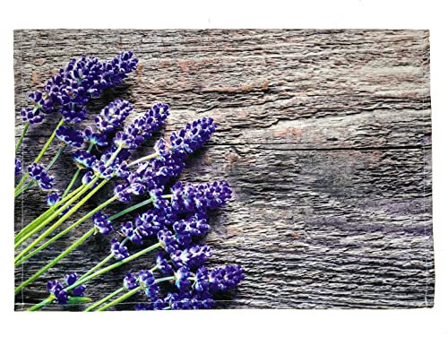 texpot 2 Stück Platzdeckchen 30 x 45 aus 100% Polyester Lavendel auf Holz Holzbrett braun
