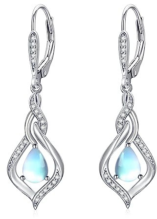 VONALA Opal Ohrringe Sterling Silber - Weiß/Blau/Rosa/Moosachat/Mondstein Leverback Schmuck für Frauen, Teenager Mädchen, Mutter - Geschenke zum Geburtstag
