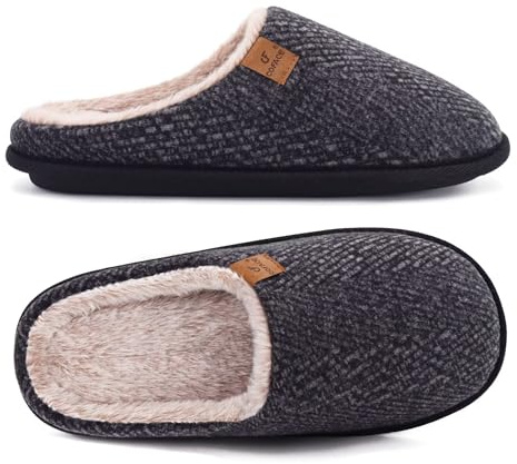 COFACE Mens Cozy Memory Foam Scuff Slippers Warm Slip On House Shoes | Casual, Lightweight,Soft Cushion, Indoor/Outdoor Sandal Slipper With Arch Support, Faux Fur Lining, Rubber Sole Size 6.5-14