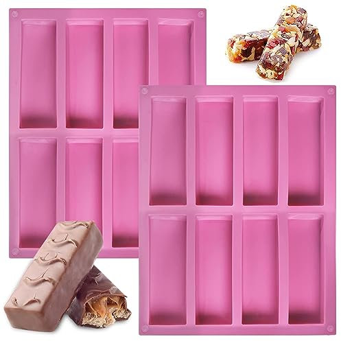 aghoer 2 Stück Müsliriegel Form Silikon, Schokoladenriegel Form,Rosa 27 x 21.5 cm Energie Getreide Riegel Form, für Muffin, Cornbrot, Käsekuchen, Pudding, Kuchen und Seife
