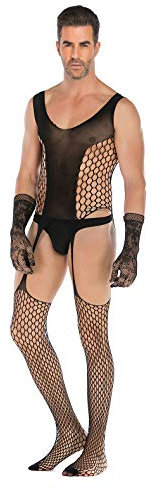 SINROYEE Lingerie da uomo in pizzo puro vestiti femminuccia sexy stretto tagliato fuori elastico camicia da notte un pezzo body (17)