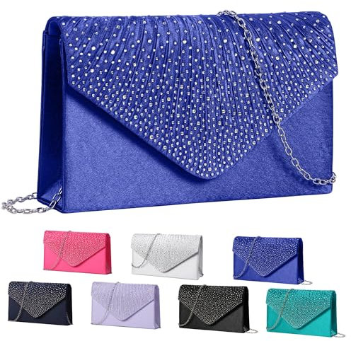 Fililogor Pochette Donna Blu Reale Pochette da Sera, Chiusura a Busta Pochette Donna Matrimonio, Borse a Tracolla da Donna Elegante con Tracolla per il Ballo di Fine Anno, la Festa (Blu Reale)