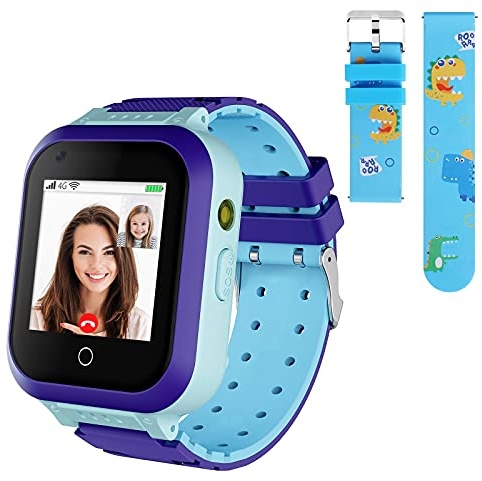 ele ELEOPTION 4G smartwatch per bambini, IP67, impermeabile, con posizione GPS, fotocamera, SOS, chiamata, contapassi, touch screen, video chat Smart Watch per ragazzi e ragazze (blu T3)