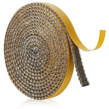 Guarnizione per Camino, 10mm x 2m x 2mm Autoadesiva Guarnizione per Vetro Camino Corda Camino Sostituzione Guarnizione per Forno Stufa a Legna per Caminetti Stufe a Legna (Grigio)