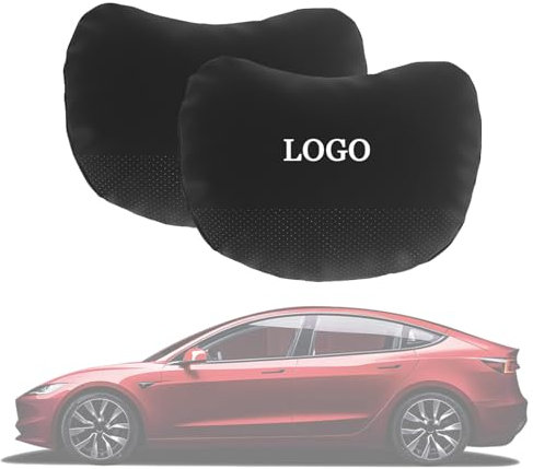 Ywooon Kopfstützenkissen 2 Pack für Tesla Model Y Model 3 Model X Model S Nackenstützkissen Echtes Nappaleder Schwarz für Tesla Model 3/Y/S/X Zubehör