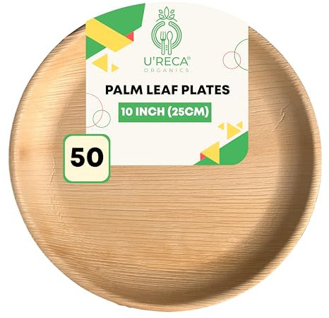 Eco-Friendly Areca Palm Leaf Round Plates | 10 - Pack of 50 | Perfect for Family Gatherings, Catering & Outdoor Picnics | Leakproof, Sustainable, Compostable