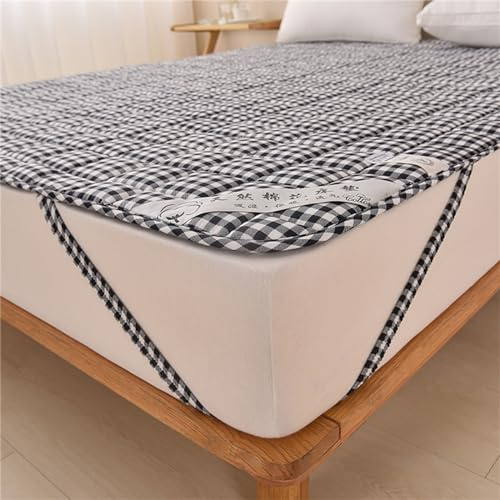 Odot Baumwolle Matratzenschoner, Plaid Drucken Matratzenschutzbezüge Gesteppt Matratzenauflage Weiche Matratzen Topper Matratzenbezug für Matratzen & Boxspringbett (120x200cm,Schwarz)
