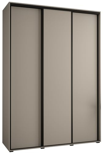 MEBLE KRYSPOL Dakota 1 Schrank mit DREI Schiebetüren - Moderner Kleiderschrank mit Kleiderstange und Regalen - 235,2x170x60cm - Kaschmir Schwarz